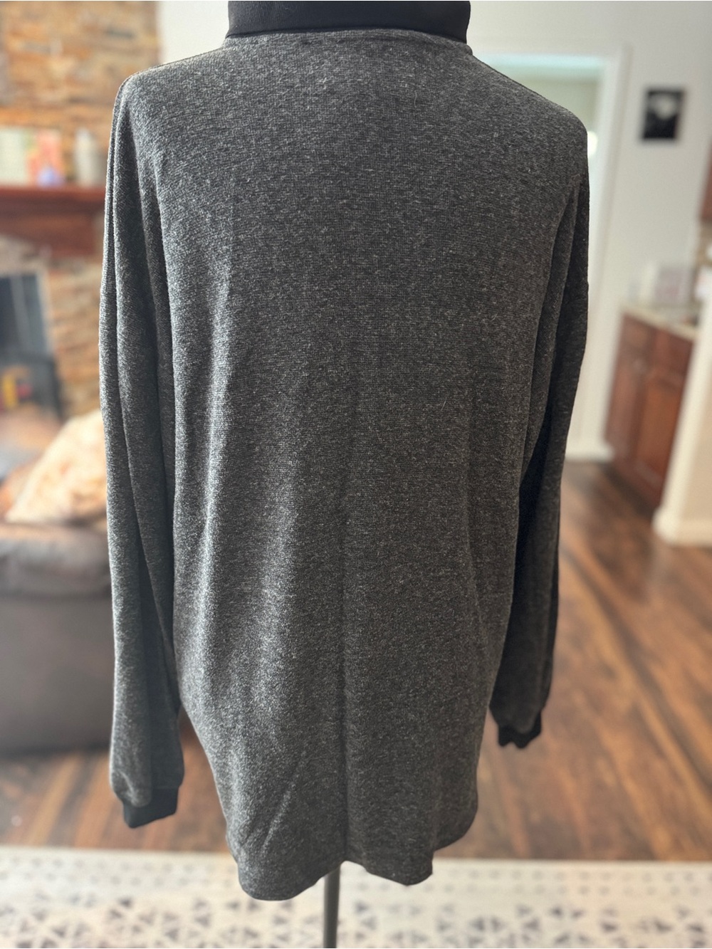 Men's Dark Heather Gray Warm Long-Sleeve Polo Shirt - Picture 3 of 9